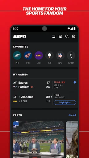 ESPN ایپ ڈاؤن لوڈ کریں – کھیلوں کے تازہ ترین اسکورز اور لائیو اپ ڈیٹس حاصل کریں - Screenshot 2