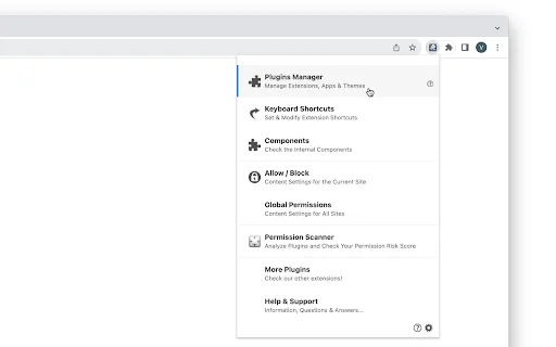 Plugins Chrome Extension ڈاؤن لوڈ کریں – ایکسٹینشنز اور پرمیشنز کا بہترین کنٹرول - Screenshot 1